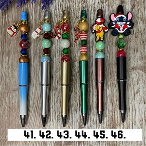 Handcrafted Santa Stitch Pens Beaded Unique Artisan Gifts Office Accessories